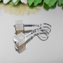 ღ OHRHÄNGER Würfel Crash Glas Weiss Edelstahl /5824O