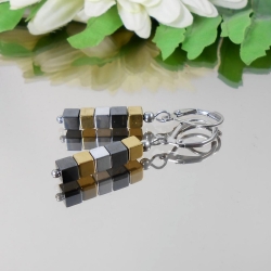 Edelstahl Ohrhänger Hämatit  silber gold schwarz /5830