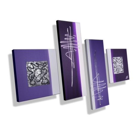 MK1 Art Bild Leinwand Abstrakt Kunst Malerei Acrylbild lila grau