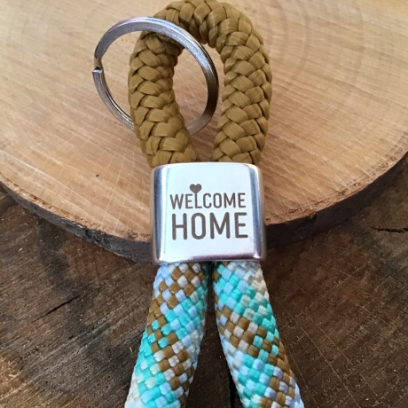 „Welcome Home“ Schlüsselanhänger aus Segelseil mit Gravur