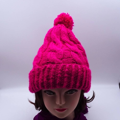 Mütze, Bommelmütze, handgestrickt, pink mit Bommel