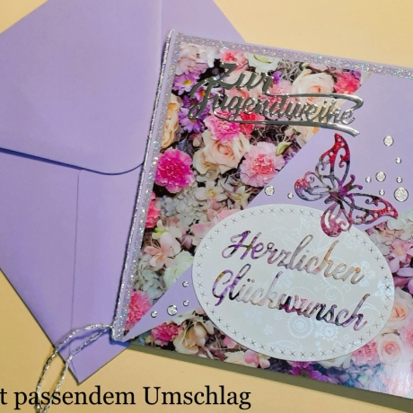 Jugendweihe-Karte, Glückwunschkarte herzlichen Glückwunsch 15x15