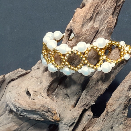 Perlen-Armband „goldene & weiße Perlen“ Mode-Schmuck Armreifen 