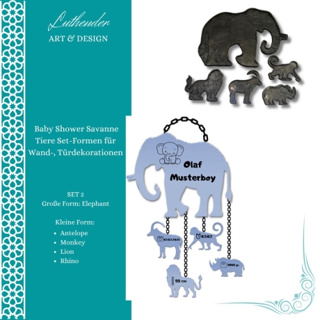Baby Shower Savanne Tiere Set-Formen, fünf verschiedene Varianten