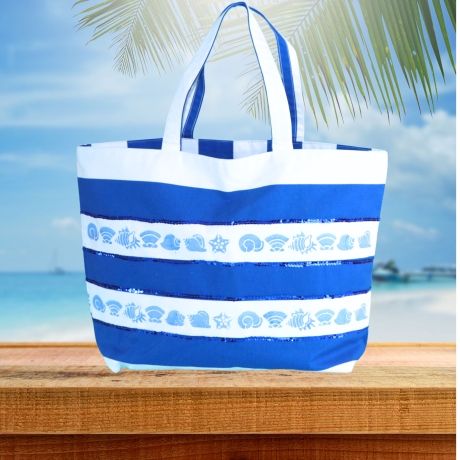 große Strandtasche -blau weiß gestreifte Badetasche Damen-maritim