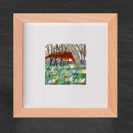 Aquarell Handgemalt Frühlingserwachen Unikat Rahmen 15 x 15