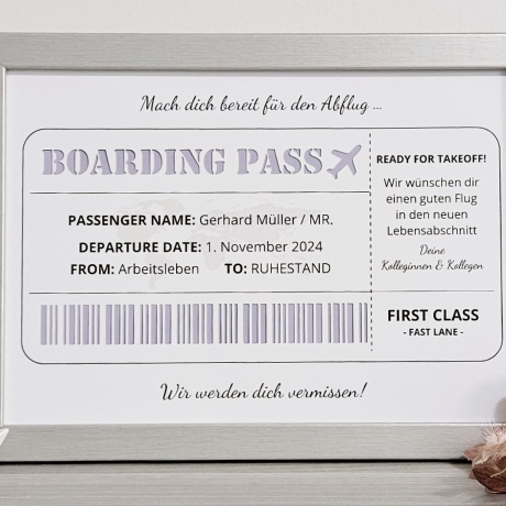 personalisiertes Geldgeschenk - Borading Pass - zur Rente