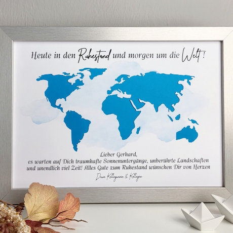 personalisiertes Geldgeschenk - Weltkarte - zum Ruhestand