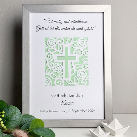 personalisiertes Geldgeschenk - Blumenkreuz - zur Kommunion