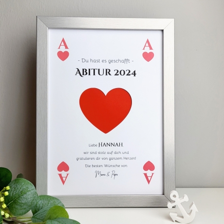 personalisiertes Geldgeschenk zum Abitur | ABI - Motiv Herz Ass