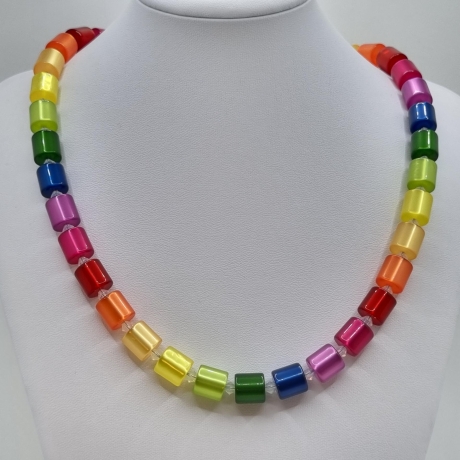 Kette Regenbogen Bunt Polaris Walzen White Opal (602)