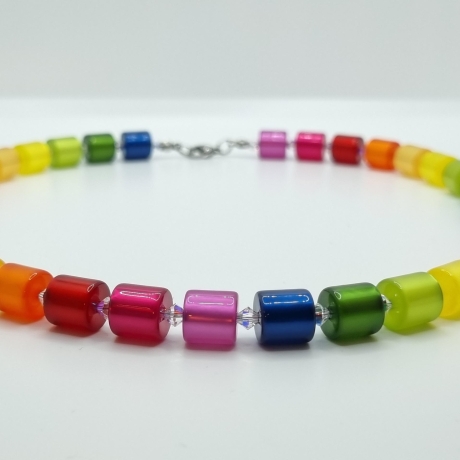 Kette Regenbogen Bunt Polaris Walzen Crystal AB (602)