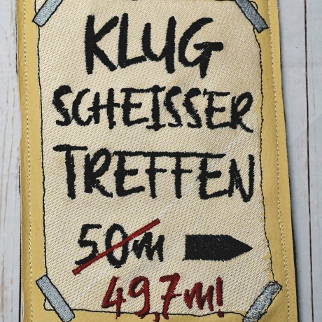 Ferberline Stickdatei ITH Schild Klugscheisser 13x18