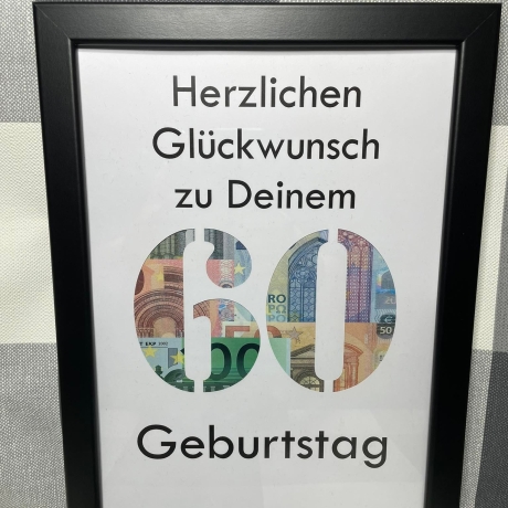 Geldgeschenk Bilderrahmen 60. Geburtstag personalisierbar DIN A4