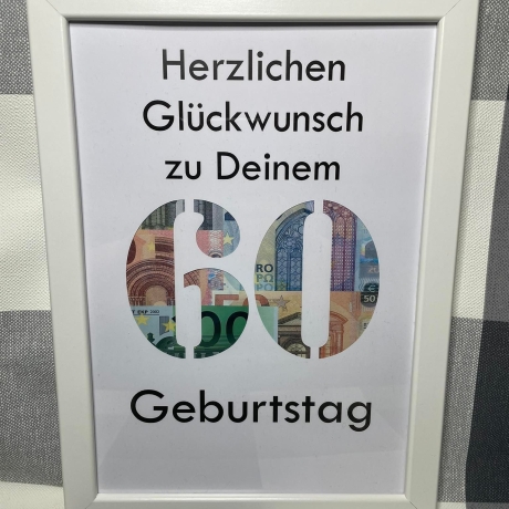 Geldgeschenk Bilderrahmen 60. Geburtstag personalisierbar DIN A4