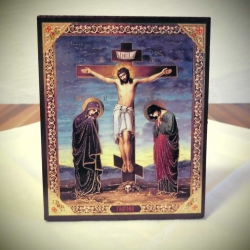 Ikone  Christus am Kreuz, 10 x 12 cm, Holz