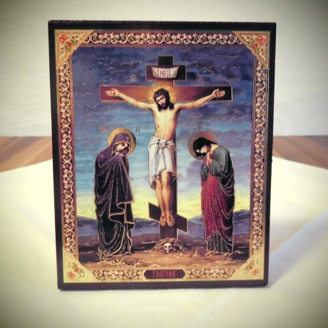 Ikone  Christus am Kreuz, 10 x 12 cm, Holz