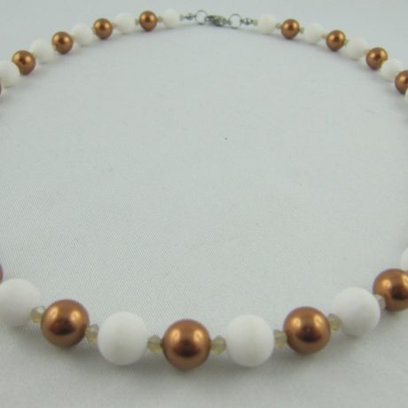 Kette Braun Kupfer Perlen Jade Weiß (611)