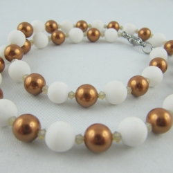Kette Braun Kupfer Perlen Jade Weiß (611)