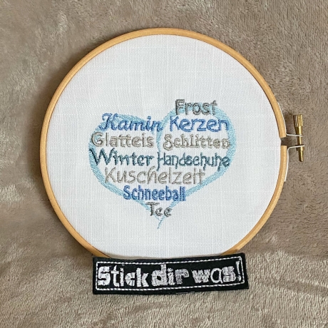 Winterherz 3x Stickdatei Wortwolke Herz Winter stickdirwas