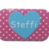 Namensschild Name personalisiert eckig Button Herz
