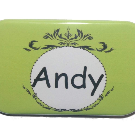 Namensschild Name personalisiert eckig Button Ornamente