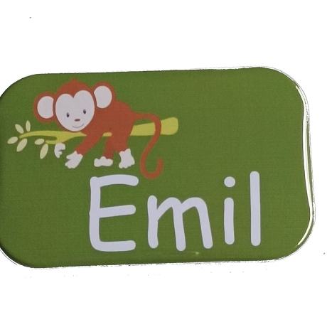 Namensschild Name personalisiert eckig Button Affe Zoo