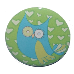 Button 50 mm mit Anstecknadel Motiv Eule