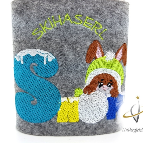 Flachmannhülle * Skihaserl * Hülle Flachmann Filz Skifahren