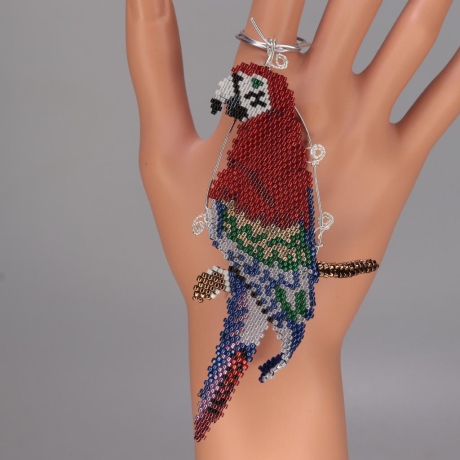 935er Handmade Anhänger Papagei aus Delica-Perlen UNIKAT gedr.