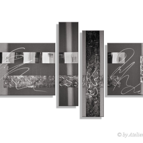 MK1 Art Bild Leinwand Abstrakt Kunst Malerei Acrylbild schwarz 3D