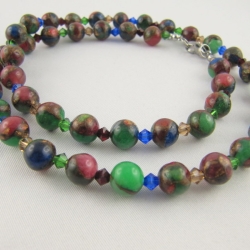 Kette Perlen Quarzit Bunt Perlenkette Bunte Perlen (646)
