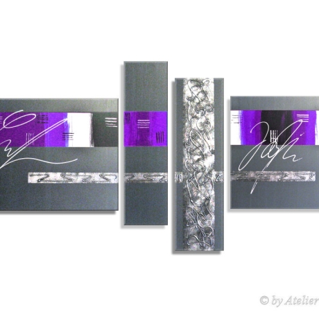 MK1 Art Bild Leinwand Abstrakt Kunst Malerei Acrylbild lila grau