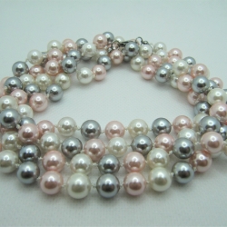 XXL - Kette  Muschelkernperlen Rosa Weiß Grau (668)