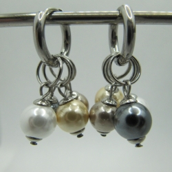Ohrringe Creolen Muschelkernperlen austauschbar Gold Grau (668)