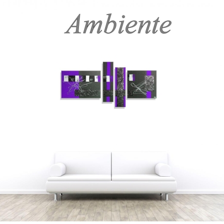 MK1 Art Bild Leinwand Abstrakt Kunst Malerei Acrylbild lila grau