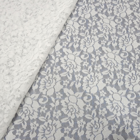 Stoff Stretch Spitzenstoff Blumenmuster off-white ecrú wollweiss