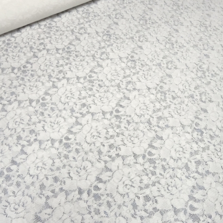 Stoff Stretch Spitzenstoff Blumenmuster off-white ecrú wollweiss