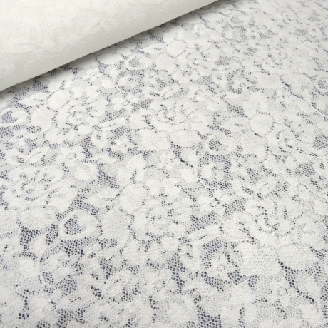 Stoff Stretch Spitzenstoff Blumenmuster off-white ecrú wollweiss