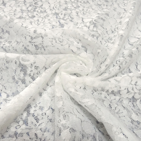 Stoff Stretch Spitzenstoff Blumenmuster off-white ecrú wollweiss