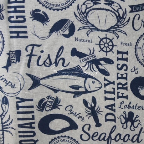 Dekostoff Sea Food Canvas weiß/dunkelblau