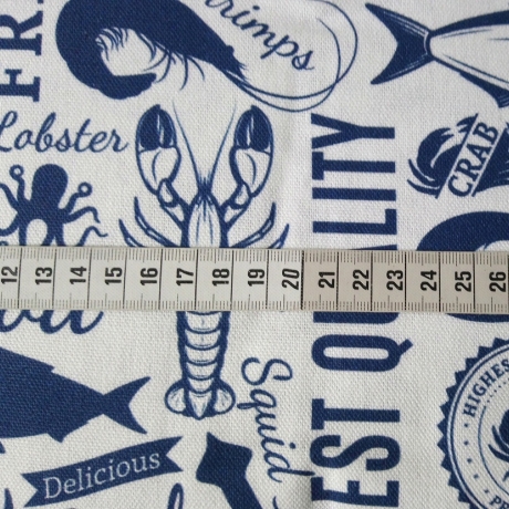 Dekostoff Sea Food Canvas weiß/dunkelblau