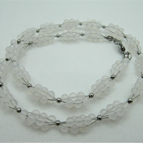 Set Kette Armband Ohrringe Achat Perlen Weiß (680)