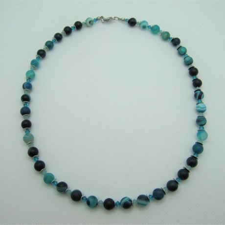 Kette Achat Bandachat Grün Perlenkette Perlen Grüne (681)