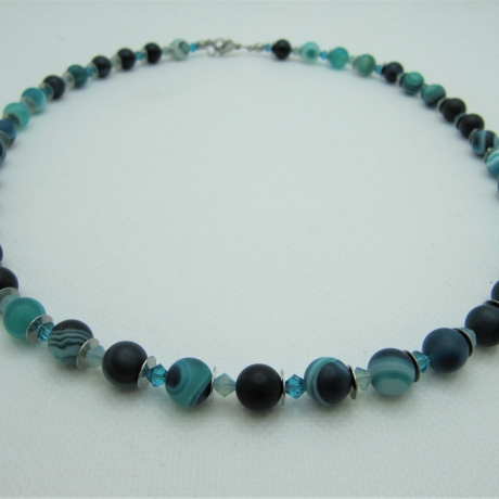 Kette Achat Bandachat Grün Perlenkette Perlen Grüne (681)