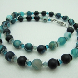 Kette Achat Bandachat Grün Perlenkette Perlen Grüne (681)