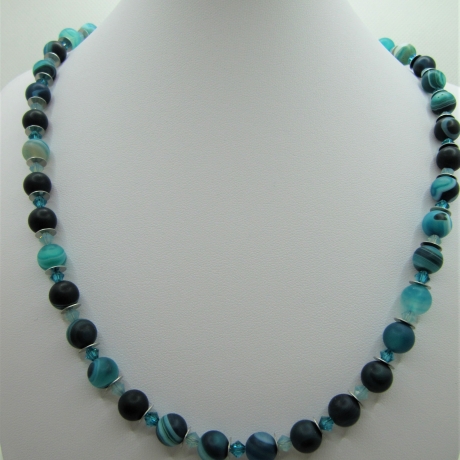 Kette Achat Bandachat Grün Perlenkette Perlen Grüne (681)