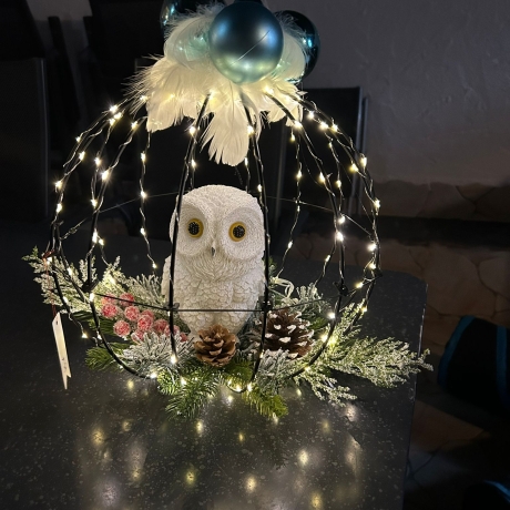 Leuchtkugel mit gr. Eule für die Weihnachts-und Adventszeit