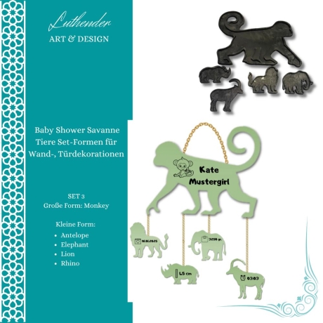 Baby Shower Savanne Tiere Set-Formen, fünf verschiedene Varianten