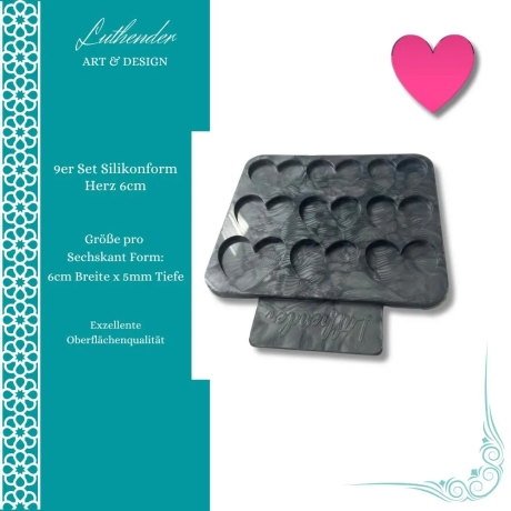 Silikonform Set's Herzen verschiedene Größen und 5mm Tiefe